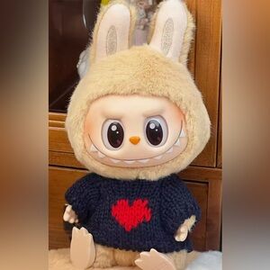 Cute Blue Heart Labubu Sweater - doll not included